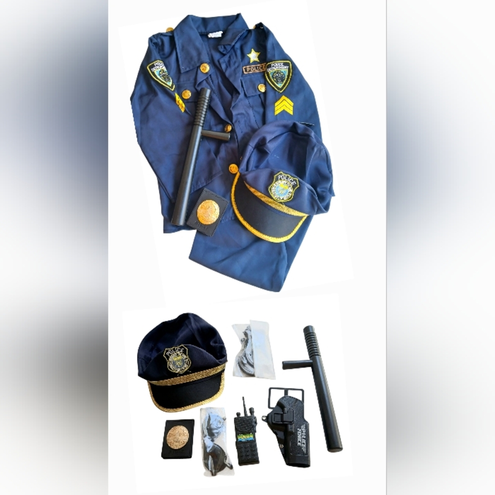 Luucio Blue Police Officer Uniform Costume for Kids & Accessories-Size 3-4T EUC